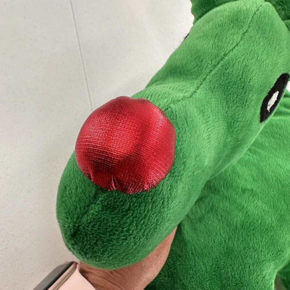 Multipet International Plush Green Dog Toy Red nose Rudolph Reindeer Christmas a